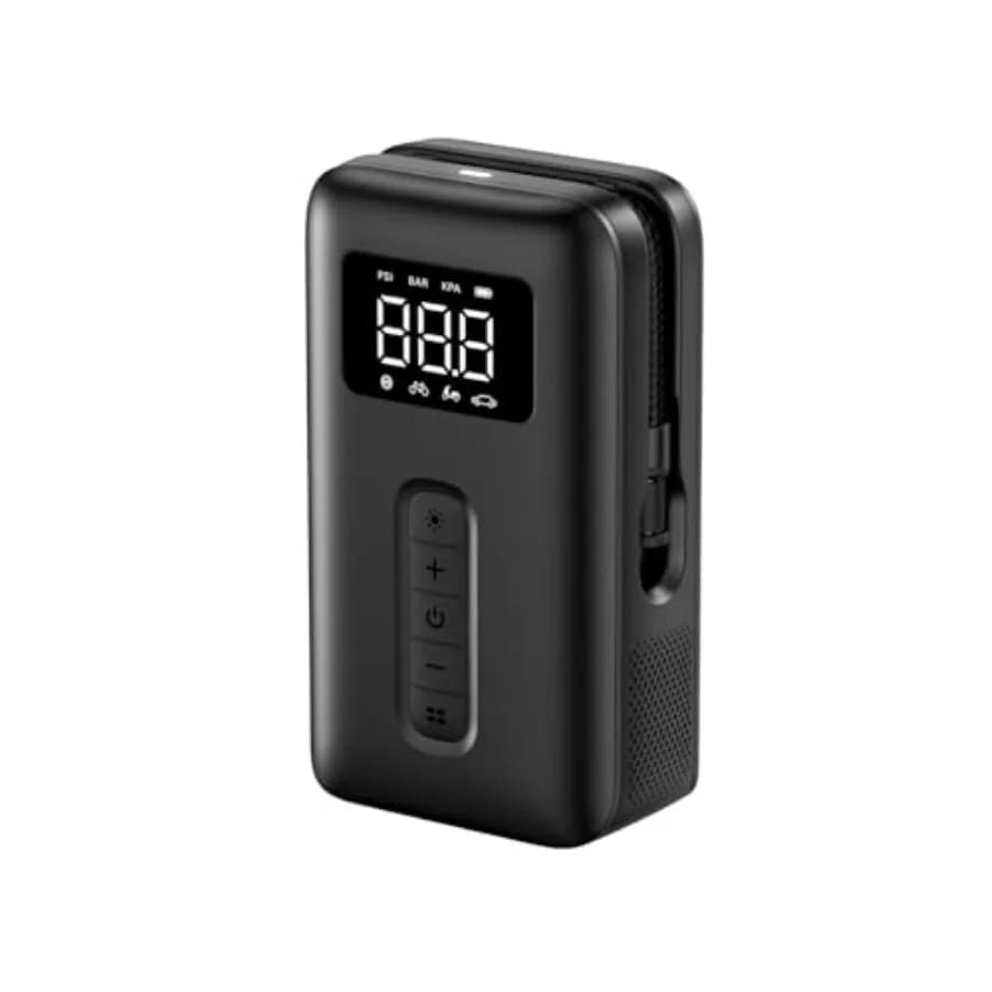 Compressore d'aria portatile per gonfiaggio pneumatici 150PSI con batteria, luce LED, pompa per pneumatici senza fili per auto, biciclette, moto e palloni