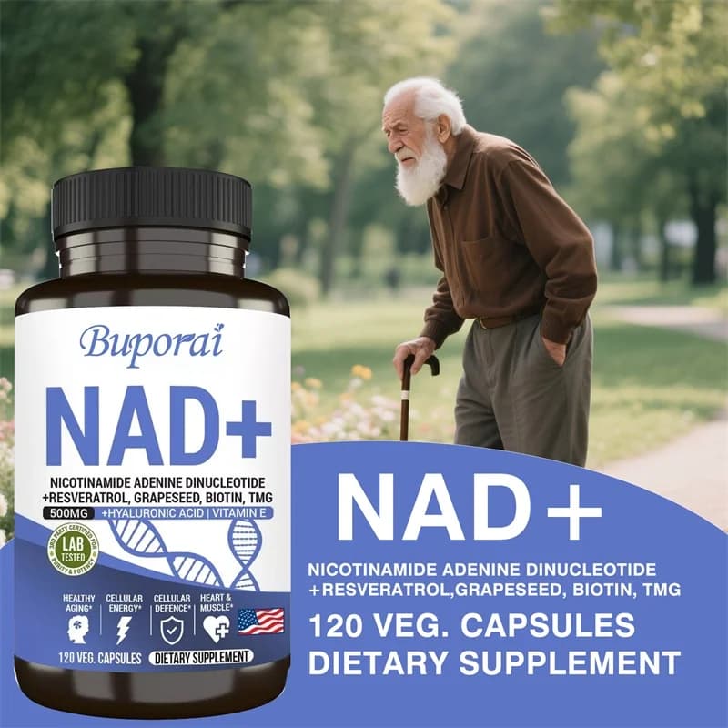 NAD+ Supplements, Supplements with Vitamin E + Resveratrol - Supports cellular health, muscles, brain, vision and health of the heart