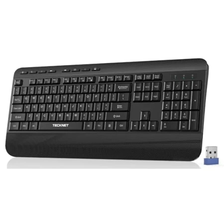 Ergonomic Wireless Keyboard for Laptop, 2.4G USB Silent Computer Keyboard with Comfortable Palm Rest and Adjustable Feet Stand