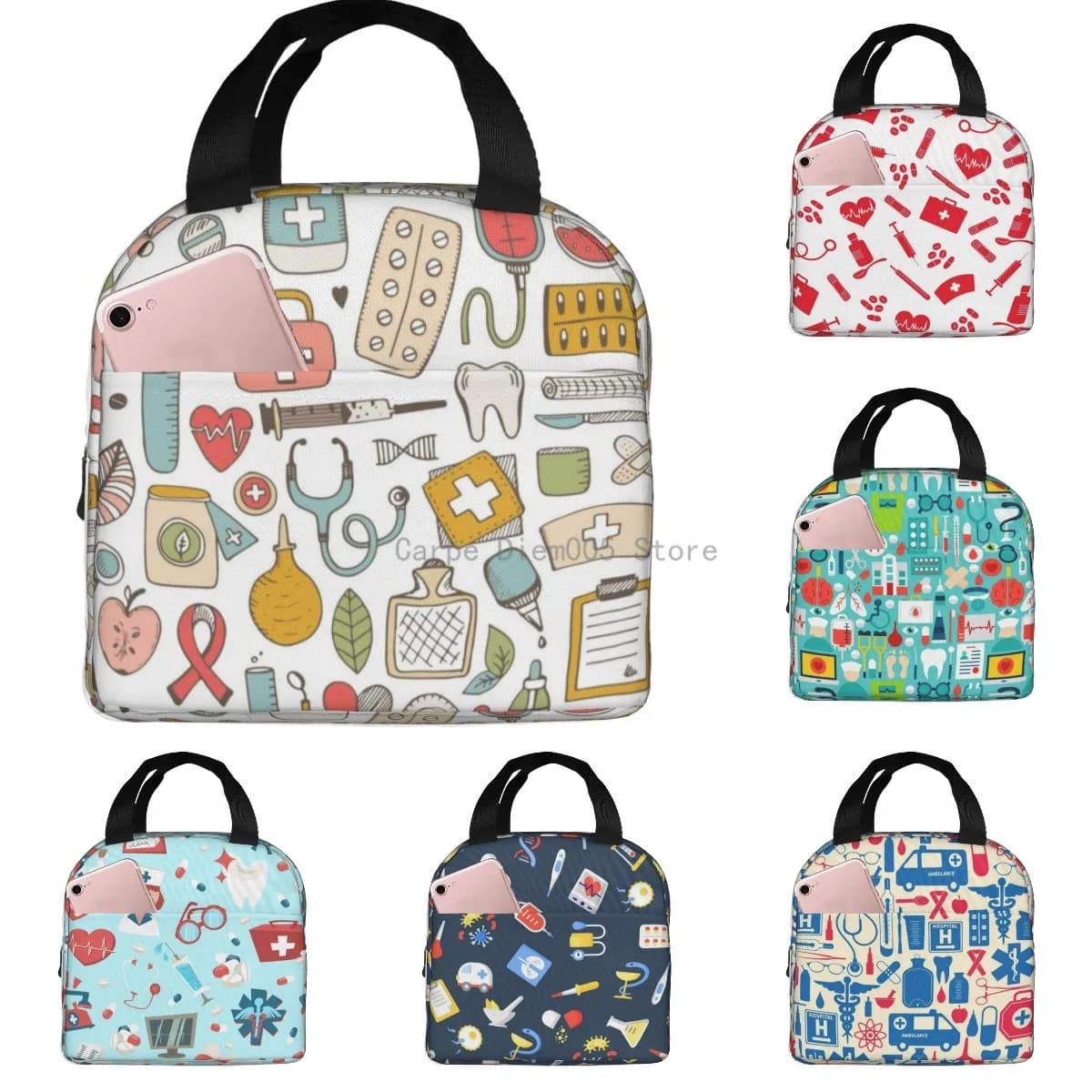 Medici Infermiera infermieristica Borse per il pranzo isolate Donne Infermiera Stampa Custodia per alimenti Dispositivo di raffreddamento Bento Box caldo per bambini Scatola per il pranzo carina per la scuola