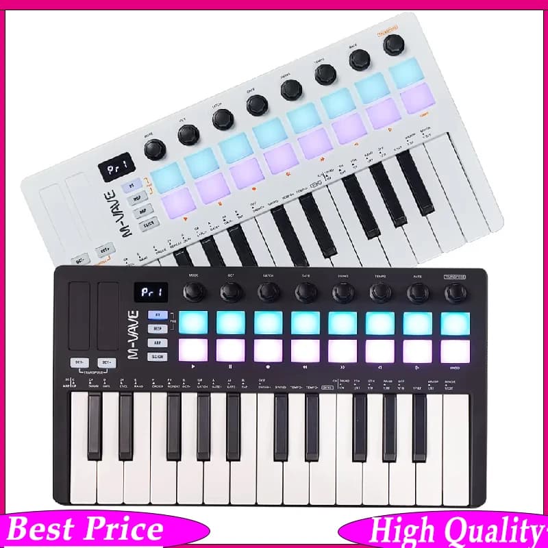 M-VAVE Tastiera Controller MIDI USB a 25 Tasti con 16 Drum Pad RGB, 8 Manopole Multifunzione e Software per la Produzione Musicale Incluso
