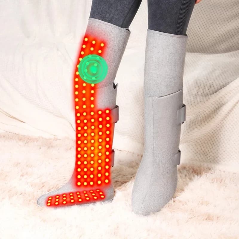 Massaggiatore per Gambe e Piedi con Luce Rossa, Stivali Lunghi, Airbag, Vibrazione, Massaggio a Pressione d'Aria per Ginocchia, Cosce e Polpacci, Wireless, Rilassante
