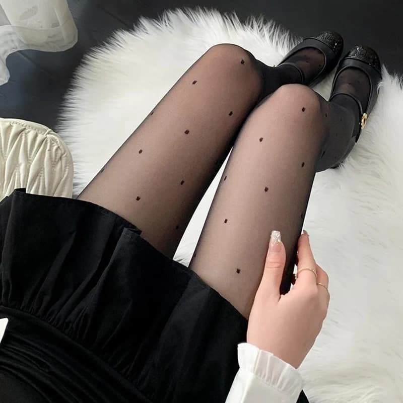 Women's Black Polka Dot Pattern Tights Thin Summer Stockings Transparent Underwear Leggings