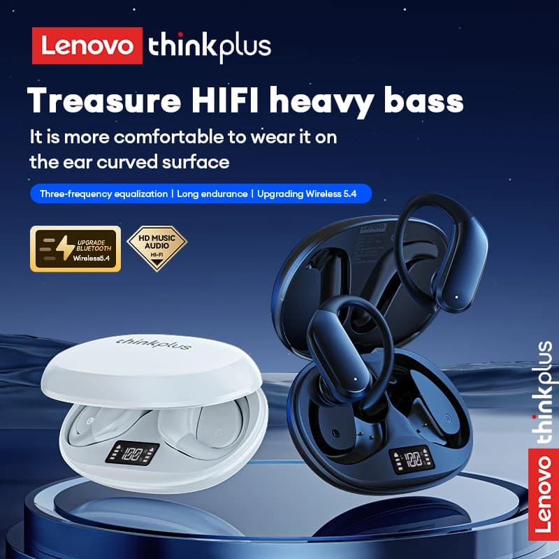 Auricolari Sportivi Lenovo XT55 OWS con Gancio per Orecchio, Wireless Bluetooth 5.4, Stereo HiFi, con Microfono, Cancellazione del Rumore, Impermeabili