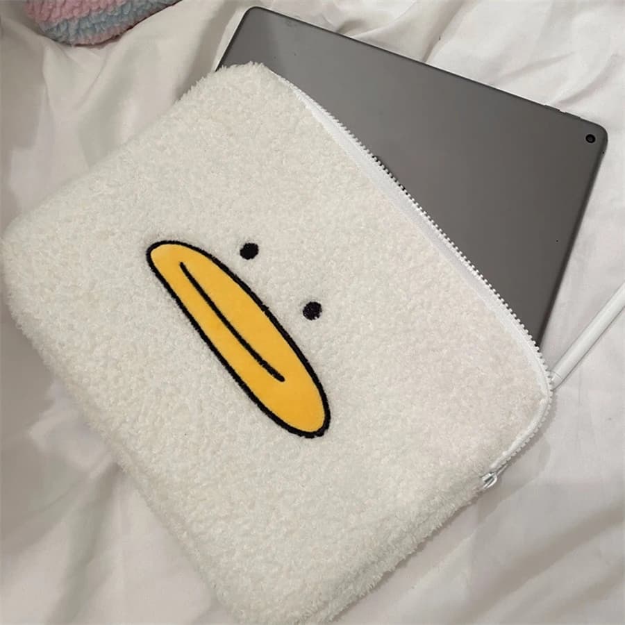 Borsa per iPad/Tablet in Stile Coreano con Ricamo di Anatra Giallo-Billata in Peluche, Custodia per Laptop da 11/13/15 Pollici