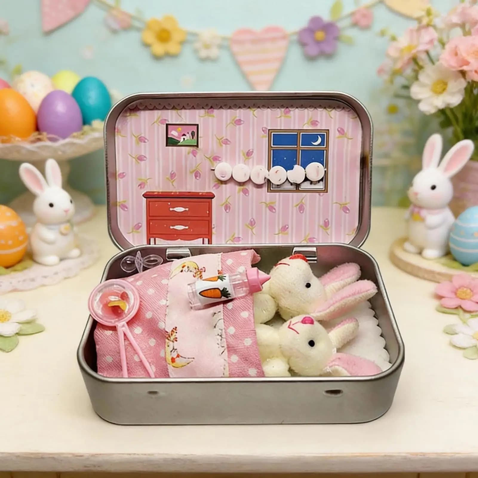 Coniglietto di peluche in latta, piccolo regalo di Pasqua per bambini, da riporre nel cestino, ideale per feste, vacanze e occasioni speciali, regalo per bambine.