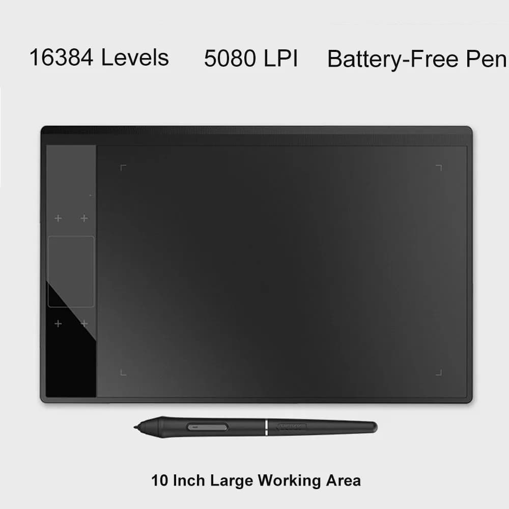 A30 Drawing Tablet 16384 Levels Battery-Free Passive Pen 10x6 Inch Smart Gesture Touch Type-C Digital Art Pad for Windows Mac