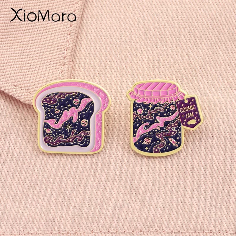 Space Toast Galaxy Smalto Pin Gitter Galaxy Cosmic Jam Spilla in metallo Zaino con risvolto Distintivo Gioielli di moda Accessori Regali