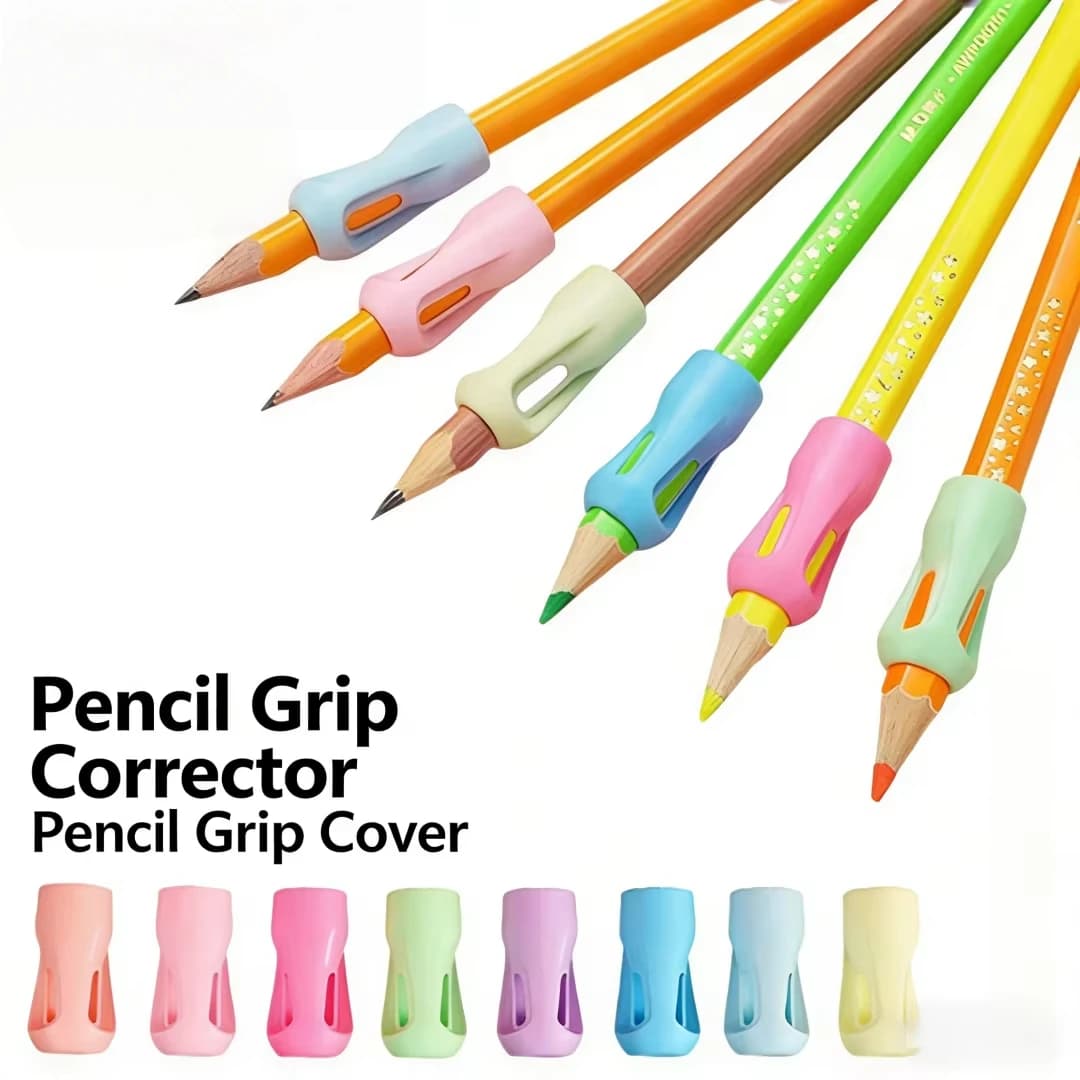 Correttore per impugnatura matita 4/8 pezzi, custodia per impugnatura matita, strumento di correzione anti-avvolgimento per il polso per la scrittura, protezione per impugnatura in silicone colorato, regalo di cancelleria per studenti, colore casuale