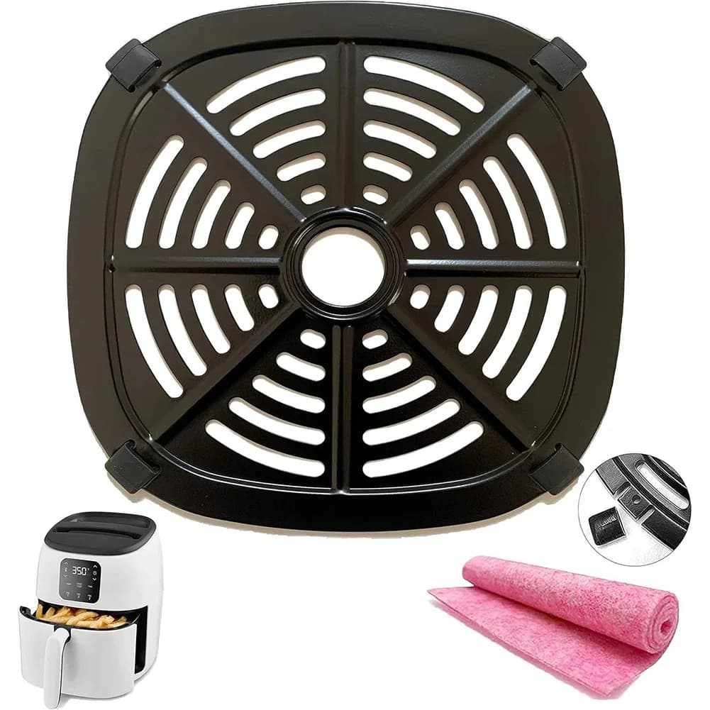 20.8x20.8cm Friggitrice ad aria Griglia Padella Friggitrice ad aria Piastra per griglia Griglia Pan Vassoio con paraurti in gomma Accessori per friggitrice ad aria Parte da cucina