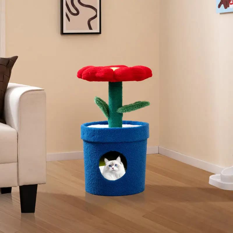 Albero per Gatti con Scomparto Imbottito a Forma di Fiore per Gatti da Interno - Rosso