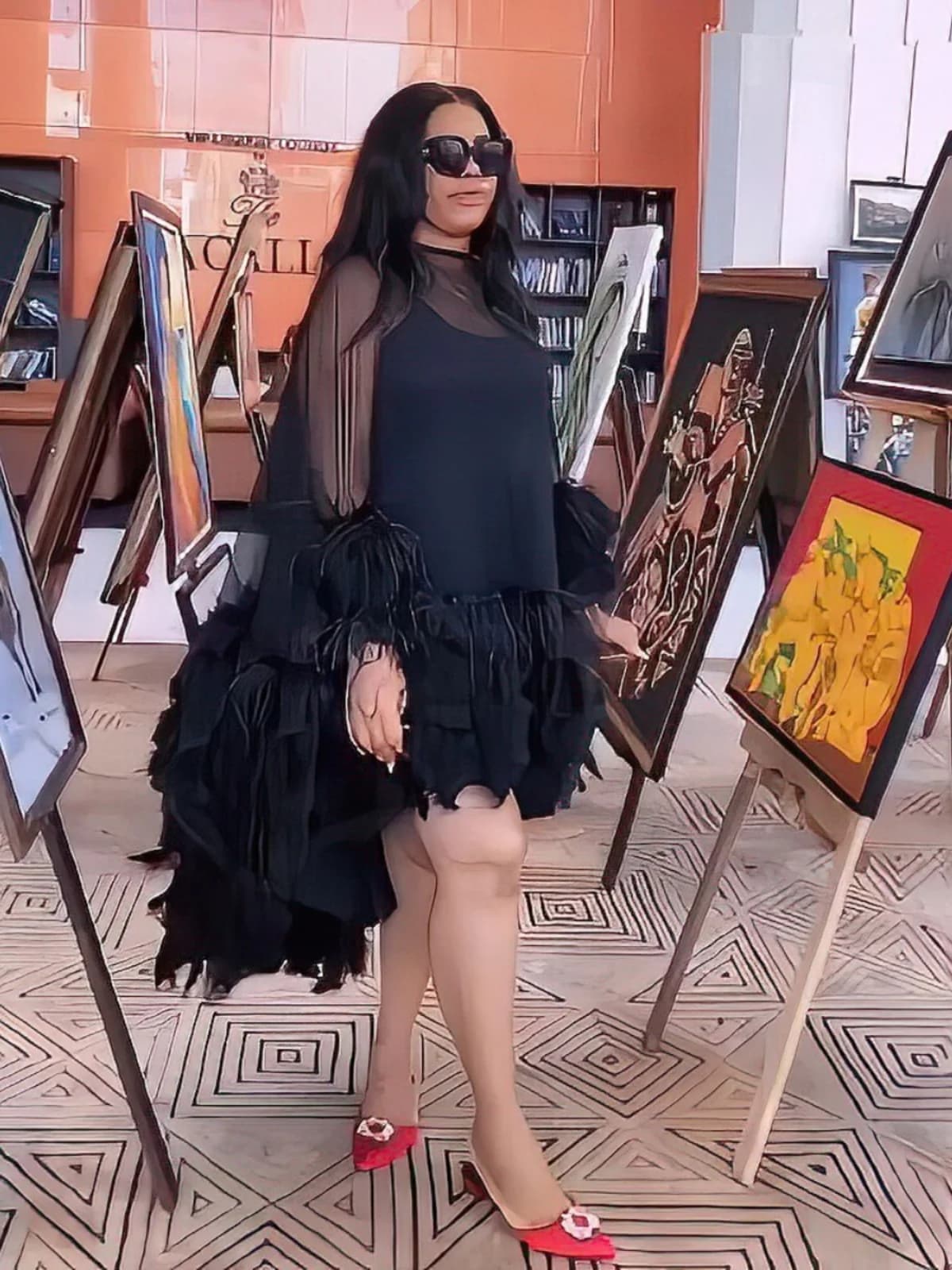 African Fashion Dress Gown Mesh Splicing Wood Grain Feather Strap Inner Skirt Sexy Two-Piece Suit Summer 2024 Women's Wear