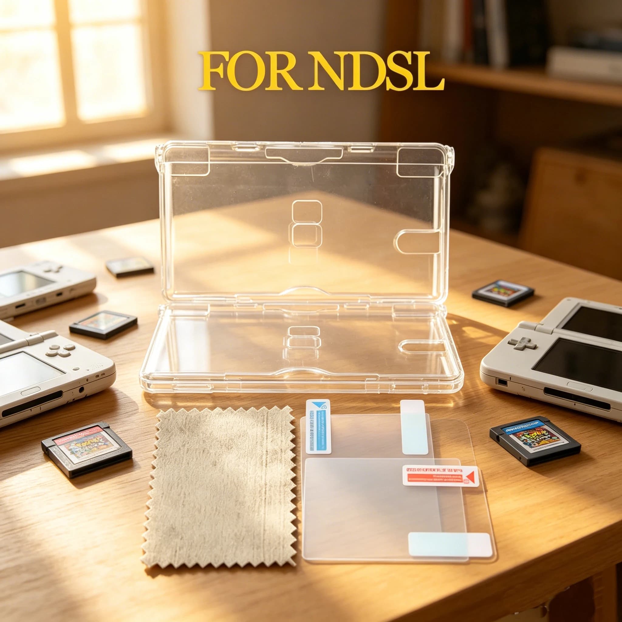 Custodia trasparente in cristallo per console NDSL, cover protettiva completa con pellicola protettiva HD trasparente antigraffio per lo schermo