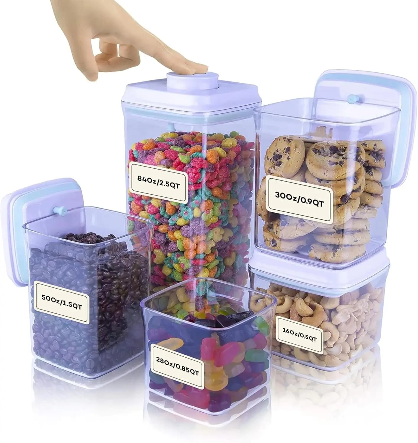 Contenitori ermetici per la conservazione degli alimenti con coperchi - 5 dimensioni per la preparazione dei pasti, snack e dispensa