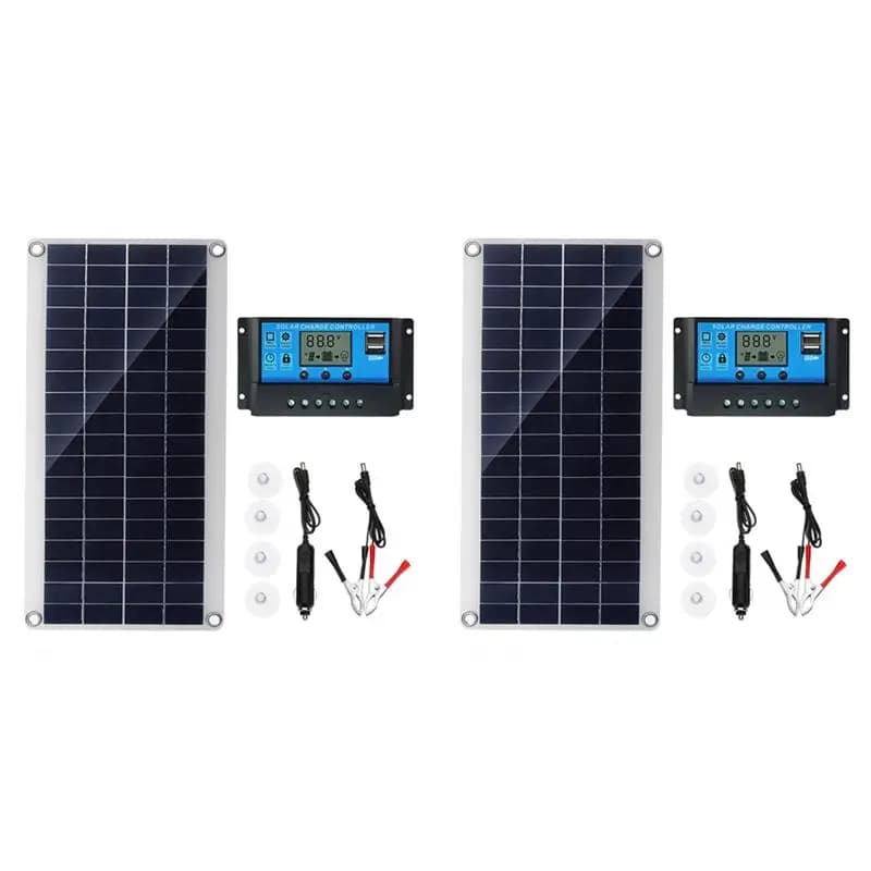 Pannello Solare Flessibile N84R 2X 30W per Auto, Camper, Barca, Tetto di Casa, Furgone, Campeggio, Batteria Solare, Modulo Regolatore Solare 10A