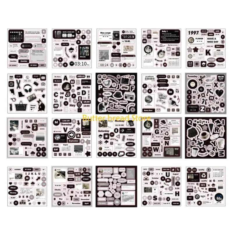 W89C Libro adesivi decorativi da 20 fogli/blocco per agenda, notebook, decorazioni per album