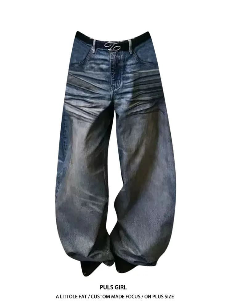 High Waist Wide Leg Jeans Women's Loose Fit Vintage Washed Bend Knife Denim Pants Casual Style All Seasons Wear