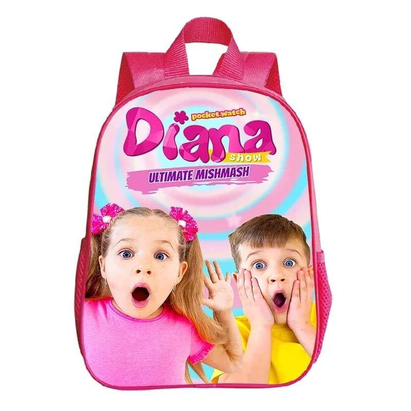 Zaino rosa da 12 pollici per bambini Diana Show Print Zaino da scuola per ragazze Zaino portatile per la scuola materna Borsa per libri carina per bambini Mochila