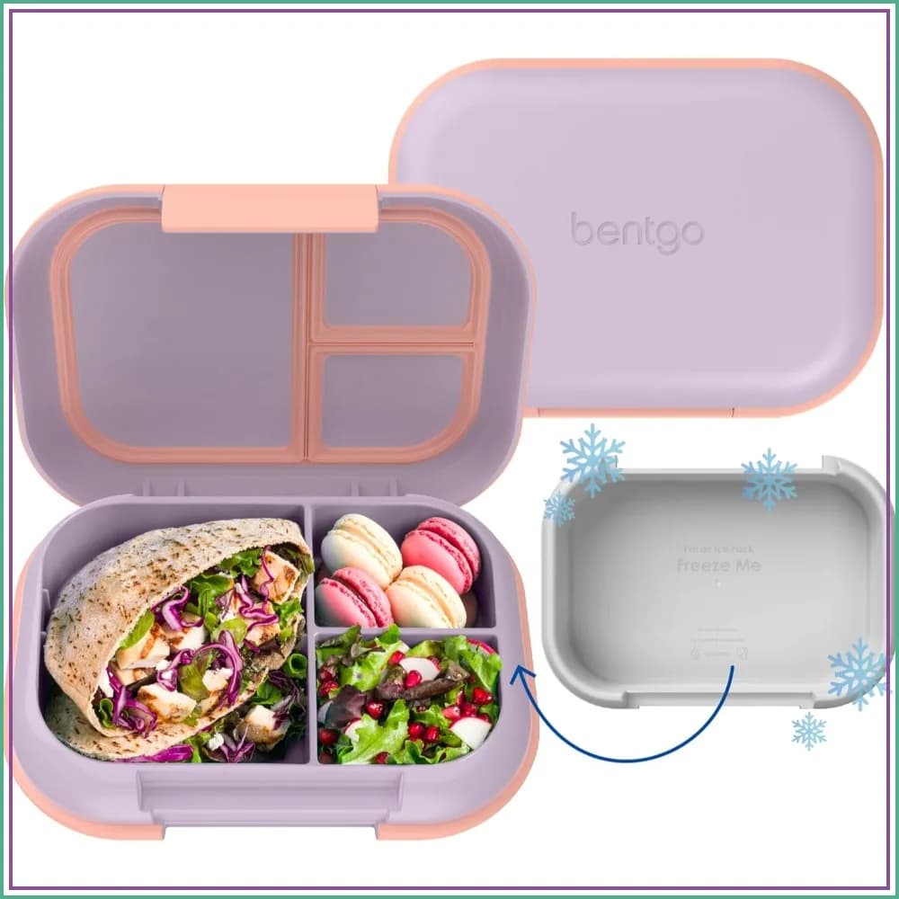 Leak-Proof XL Bento Lunch Box with Ice Pack, 5-Cup Capacity, 3/4 Compartments, BPA-Free, Dishwasher Safe (Lavender & Peach Blossom)