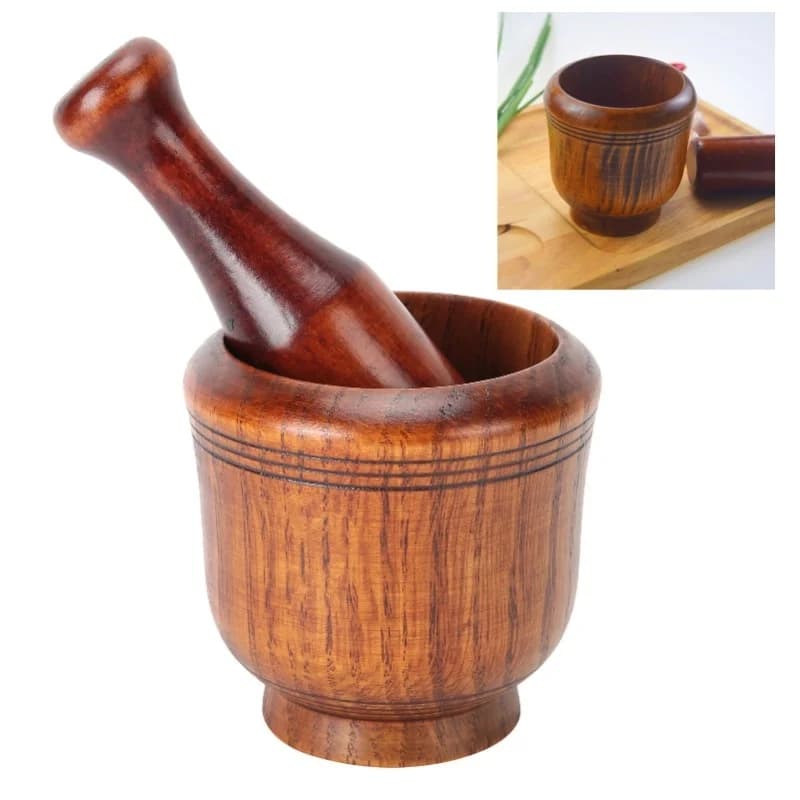 D2 Ciotola di macinazione in legno Cucina domestica Manuale Aglio Zenzero Spezie Smerigliatrice Malta Pestello Set Smerigliatrice Ciotola Aglio Strumenti di cottura