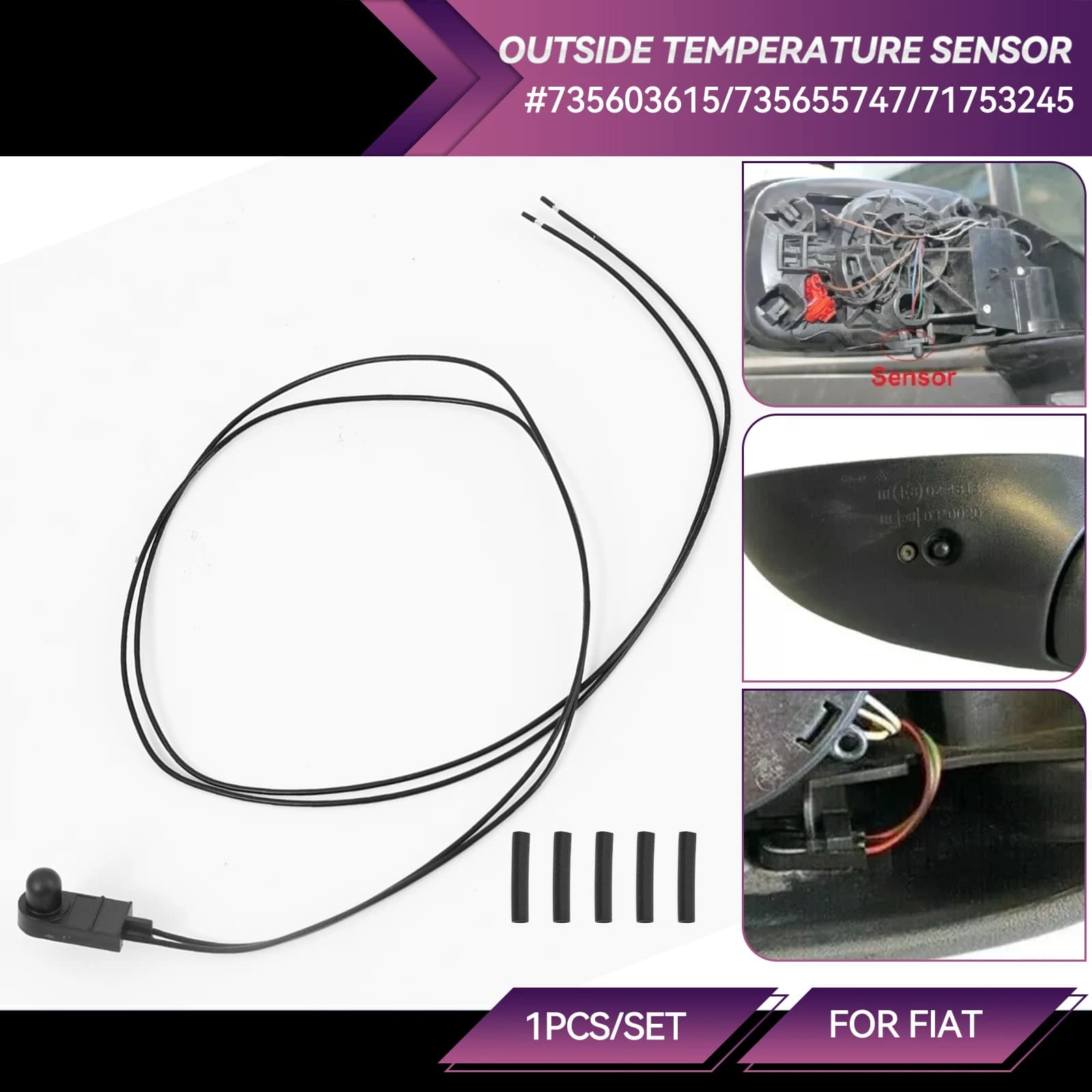 71753245 Sensore esterno della temperatura dell'aria ambientale sotto lo specchio della porta adatto per Fiat 500 500X 500L Punto 05-18 Citroen Peugeot