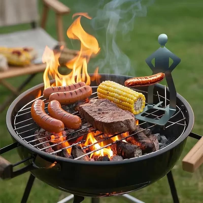 Divertente supporto per salsicce per barbecue, supporto per griglia in acciaio inossidabile, zaino da campeggio portatile, salsiccia per picnic, attrezzatura da campeggio