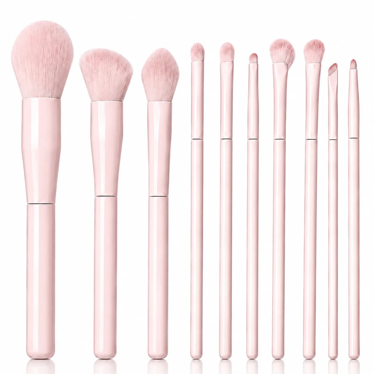 Beginner 10-Piece Makeup Brush Set – Powder, Foundation, Contouring, Blending, Eyeshadow, Concealer, Eyebrow, Eyeliner & Lip Bru
