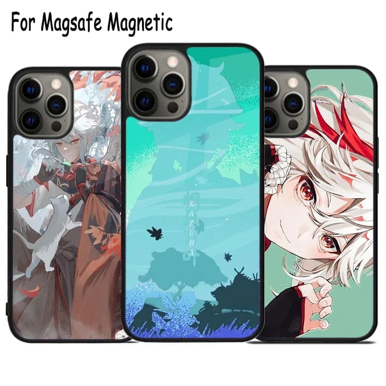 Genshin Impact - Custodia per telefono wireless Kaedehara Kazuha per iPhone 17 Air 15 16e 14 13 11 12 Pro Max Plus con cover magnetica MagSafe