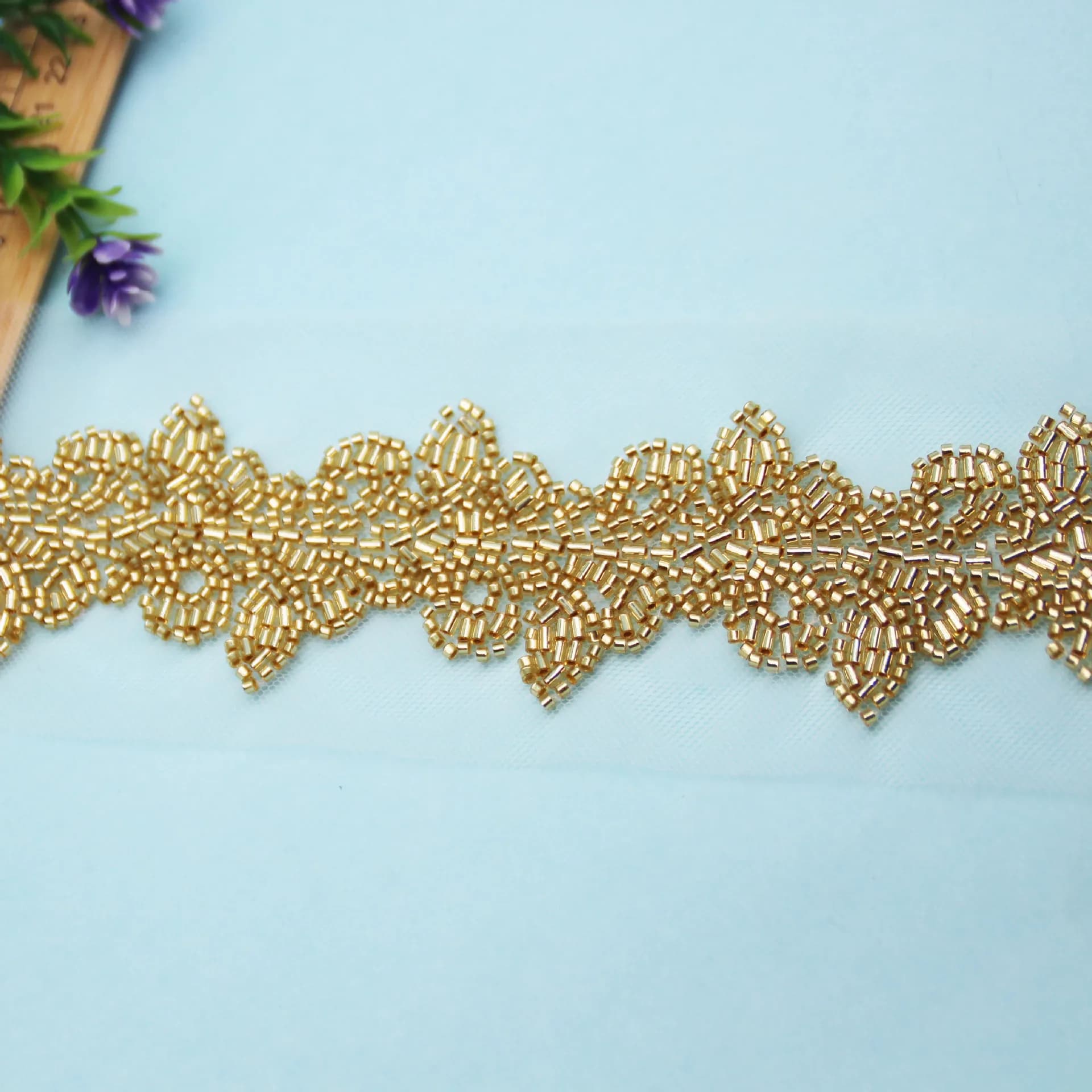 Perle di vetro oro di fascia alta perline per unghie rifiniture in pizzo nastro di pizzo con perline fai da te abito da sposa classico accessori di abbigliamento