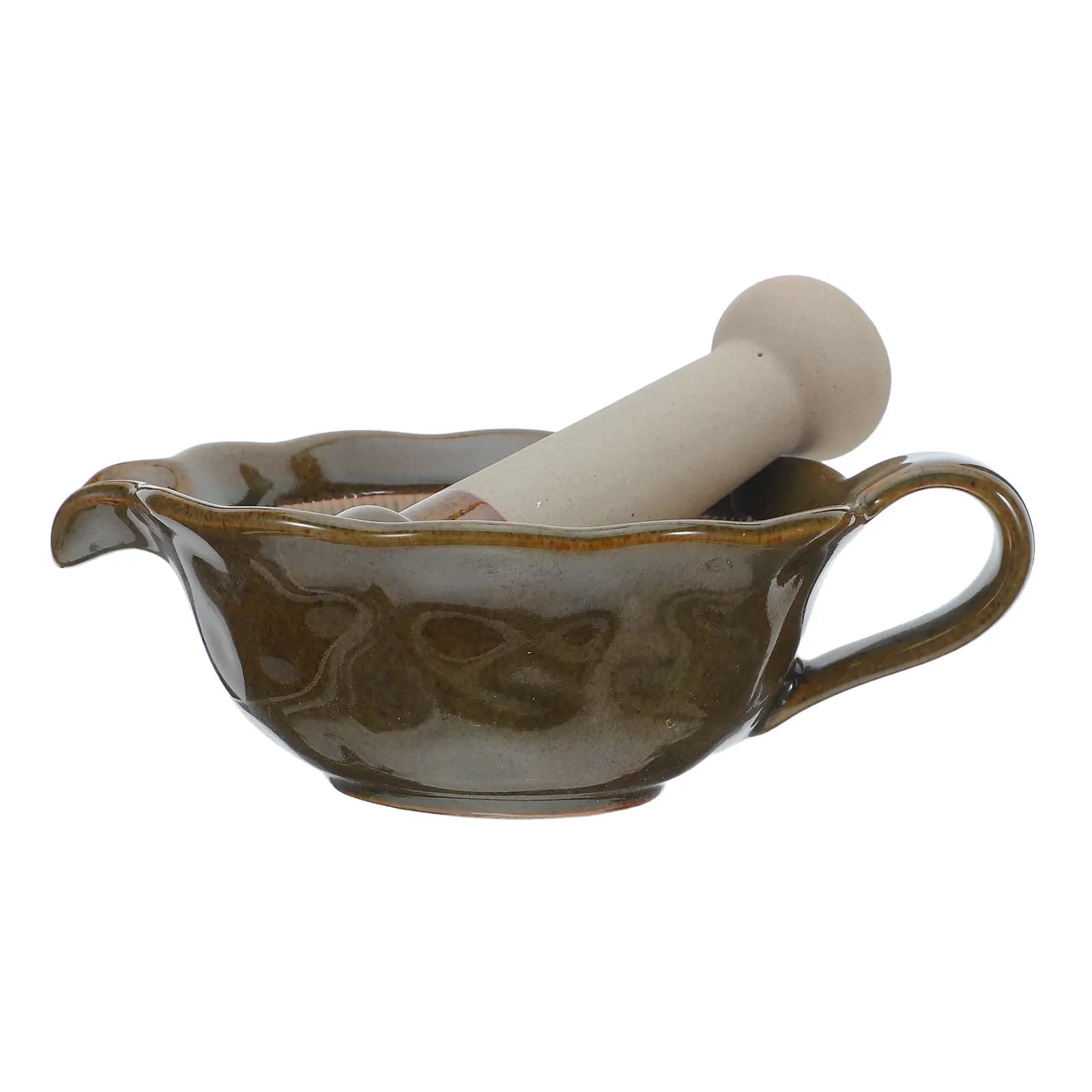 Set di 1 Mortaio e Pestello in Ceramica Compatto, Macinino Manuale per Aglio e Spezie, Utensile da Cucina per Schiacciare Frutta