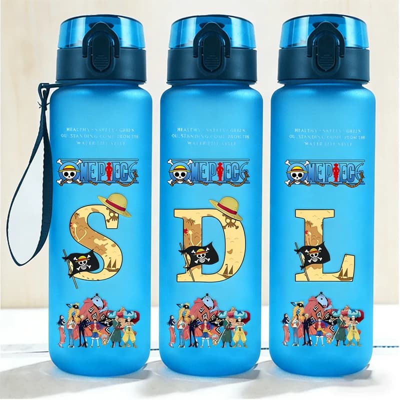 Borraccia Sportiva da 650ml con Lettere A-Z di Luffy, Bottiglia Anime One Piece per Bambini, Borraccia con Cannuccia per Ragazzi e Ragazze, Tazza in Plastica Antigoccia
