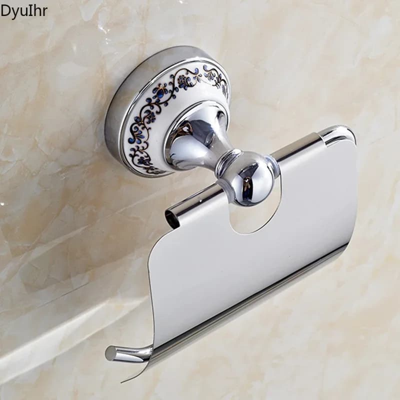 Porta carta igienica da 1 pezzo in acciaio inossidabile, porta accessori da bagno, porta asciugamani di carta in porcellana bianca e blu