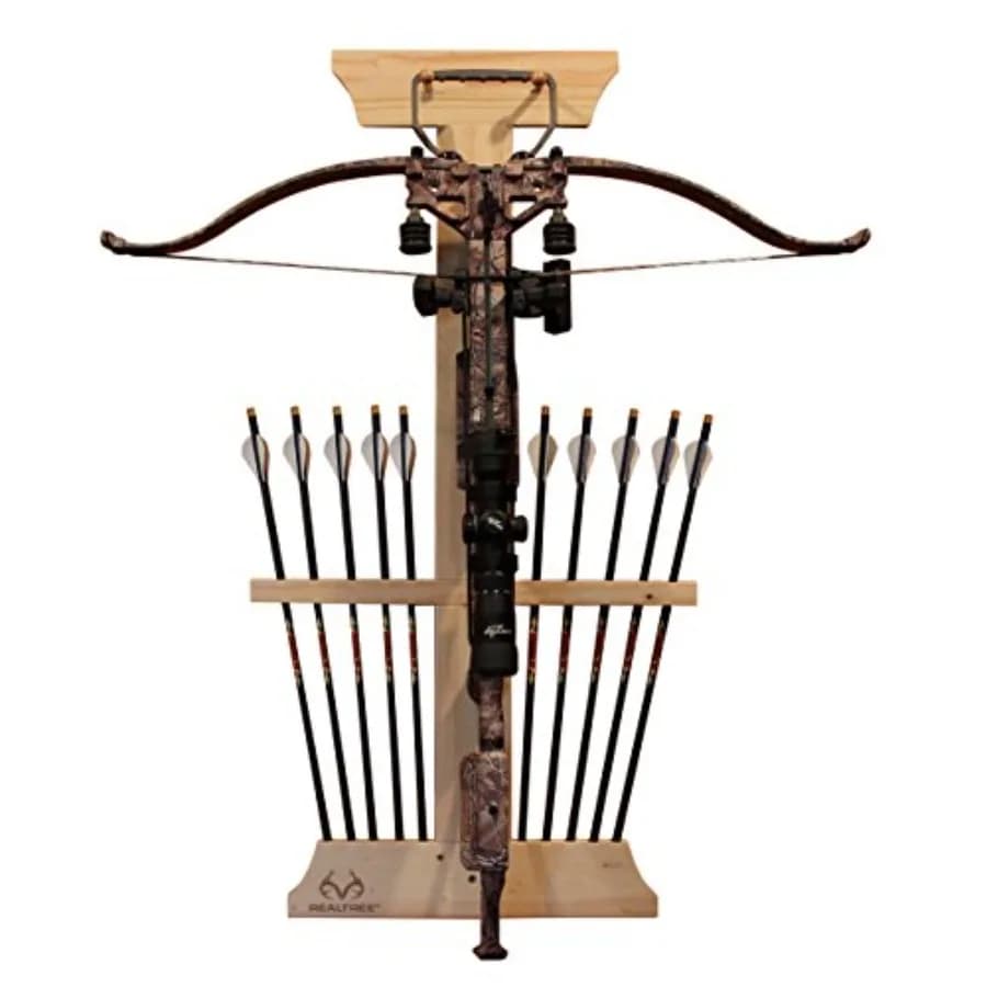 Rush Creek Creations Espositore per arco e frecce a parete per accessori da caccia e tiro con l'arco Supporto per balestra in vero albero e