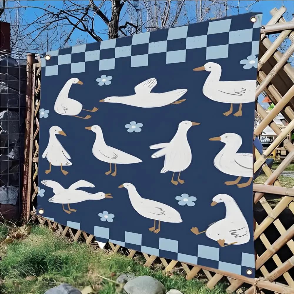 Duck Floral Garden Spring Cute Mallard Flags Daily four ring borderless design indoor outdoor decor easy hang install