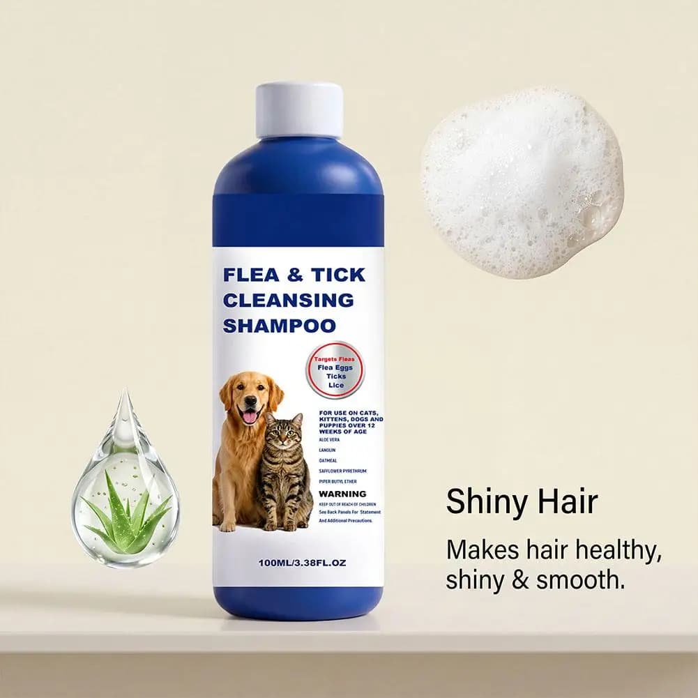 Pet Flea Tick Shampoo 100ml Cleansing Deodorizing Mild Formula Dogs Cats Daily Grooming Care Effective Anti-Itch Anti-Parasite
