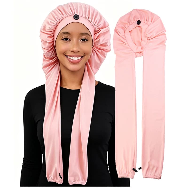 New Women Long Tail Satin Silky Bonnet For Braids Elastic Wide Band Long Hair Care Hair Wrap Night Cap Dreadlock Bathing Hat