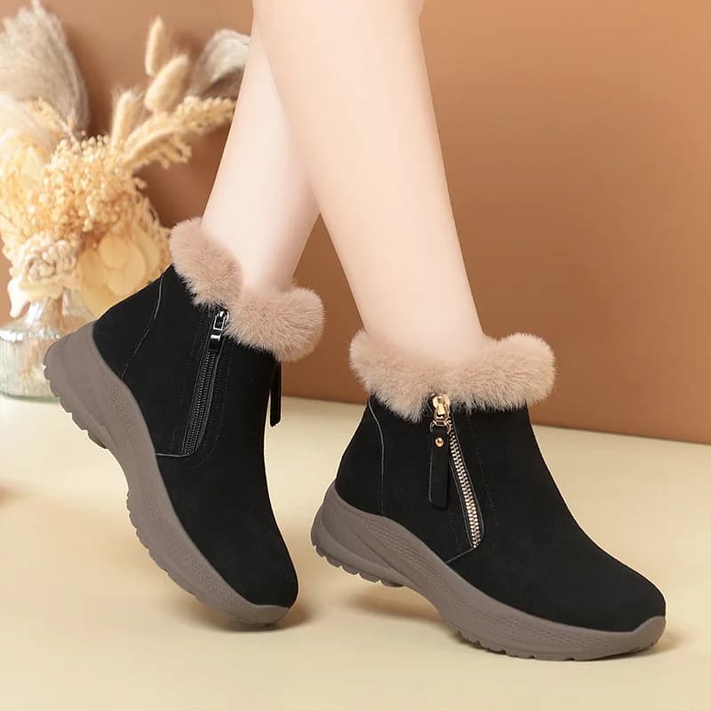 3.5cm Comfortable Thick Flat Platform Shoes Winter Fur Ankle Boots 2025 All Match Suede Thick Plush Snow Boots Casual for Mom
