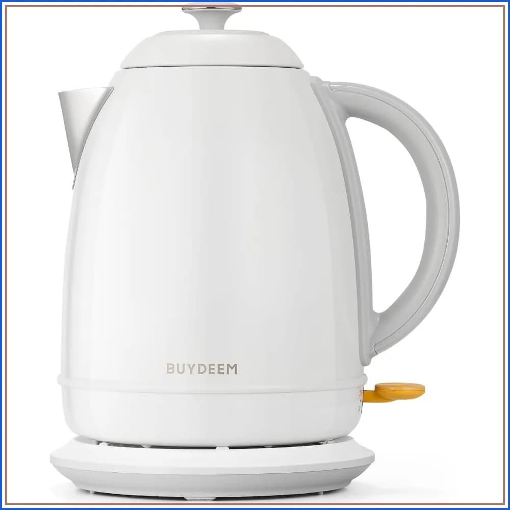 Stainless Steel Electric Tea Kettle 1.7L, Auto Shut-Off & Boil Dry Protection, Cordless with Swivel Base, 1440W, White