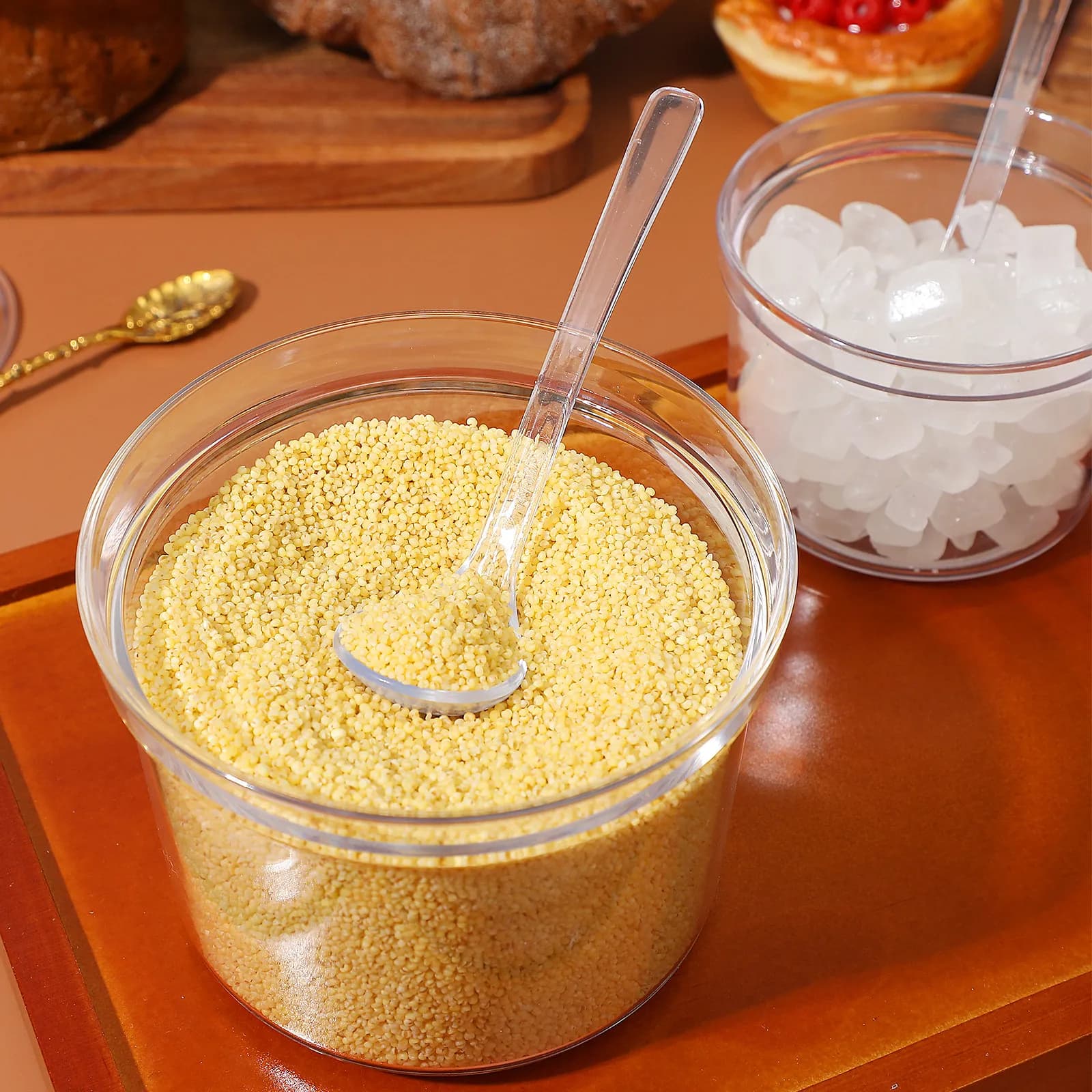 Set di 2 barattoli per condimenti in acrilico ad alta trasparenza, resistenti alla temperatura fino a 60°C, porta sale, zucchero e spezie, accessori da cucina