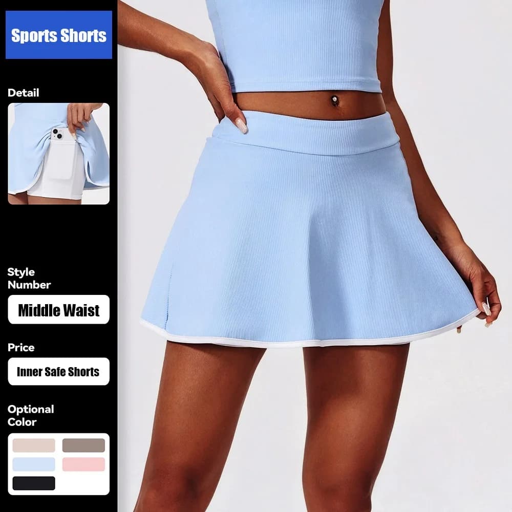 Gonna sportiva da donna Cloud Hide Blue con pantaloncini integrati, a pieghe, per tennis, golf, fitness, pilates, corsa, a vita media, ad asciugatura rapida