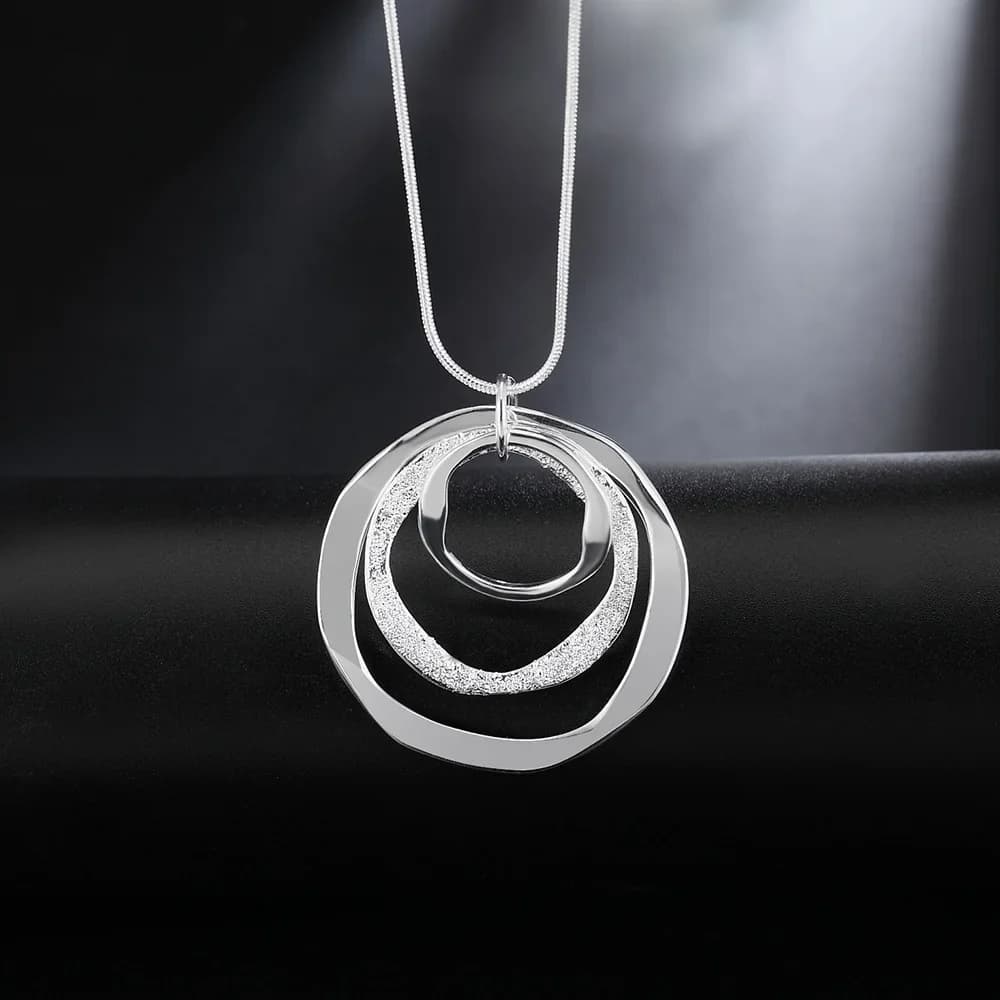 Collana in argento sterling 925 di marca Fashion Fine per donna, gioielli da matrimonio di lusso, collana con catena con tre pendenti a cerchio in stile bohémien