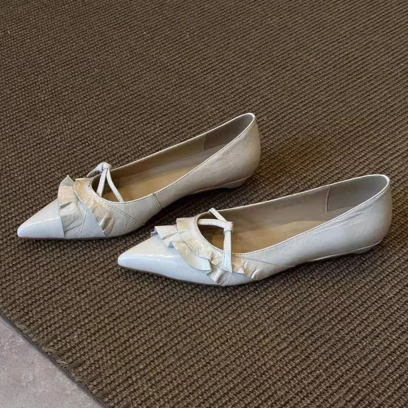 Eleganti volant in pelle tacco basso Mary Jane scarpe da donna stile francese punta a punta tacco gattino moda blu scarpe eleganti da banchetto