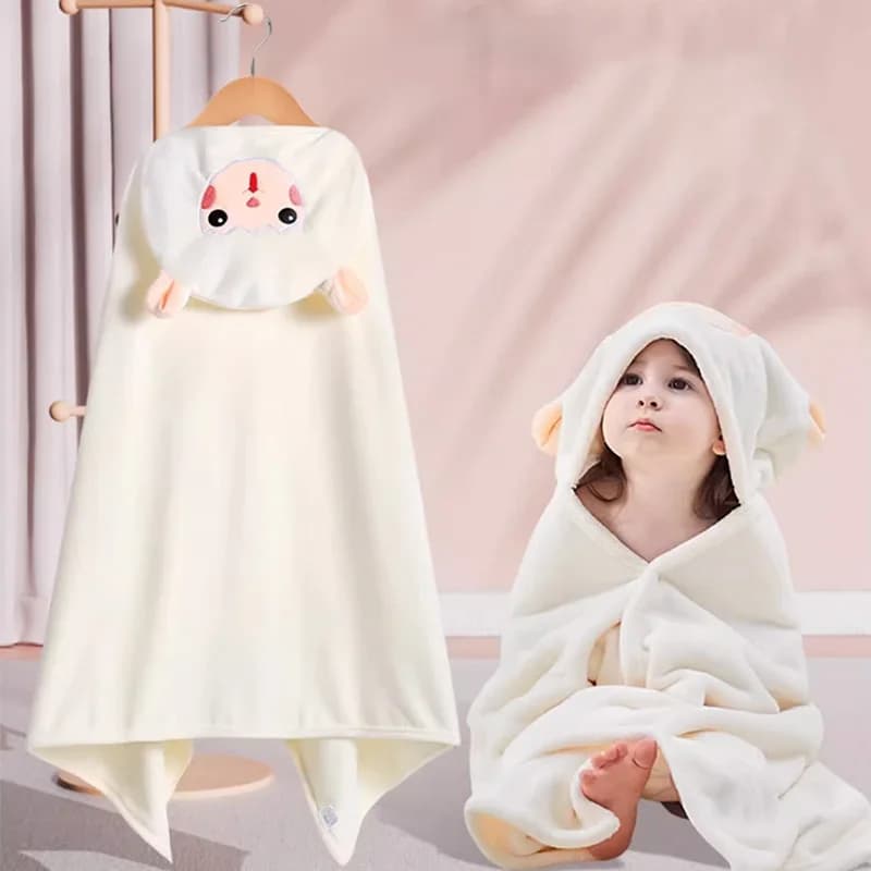 Coral fleece wearable blanket with cute cartoon patterns, soft and comfortable with excellent absorbency, children's bath towel
