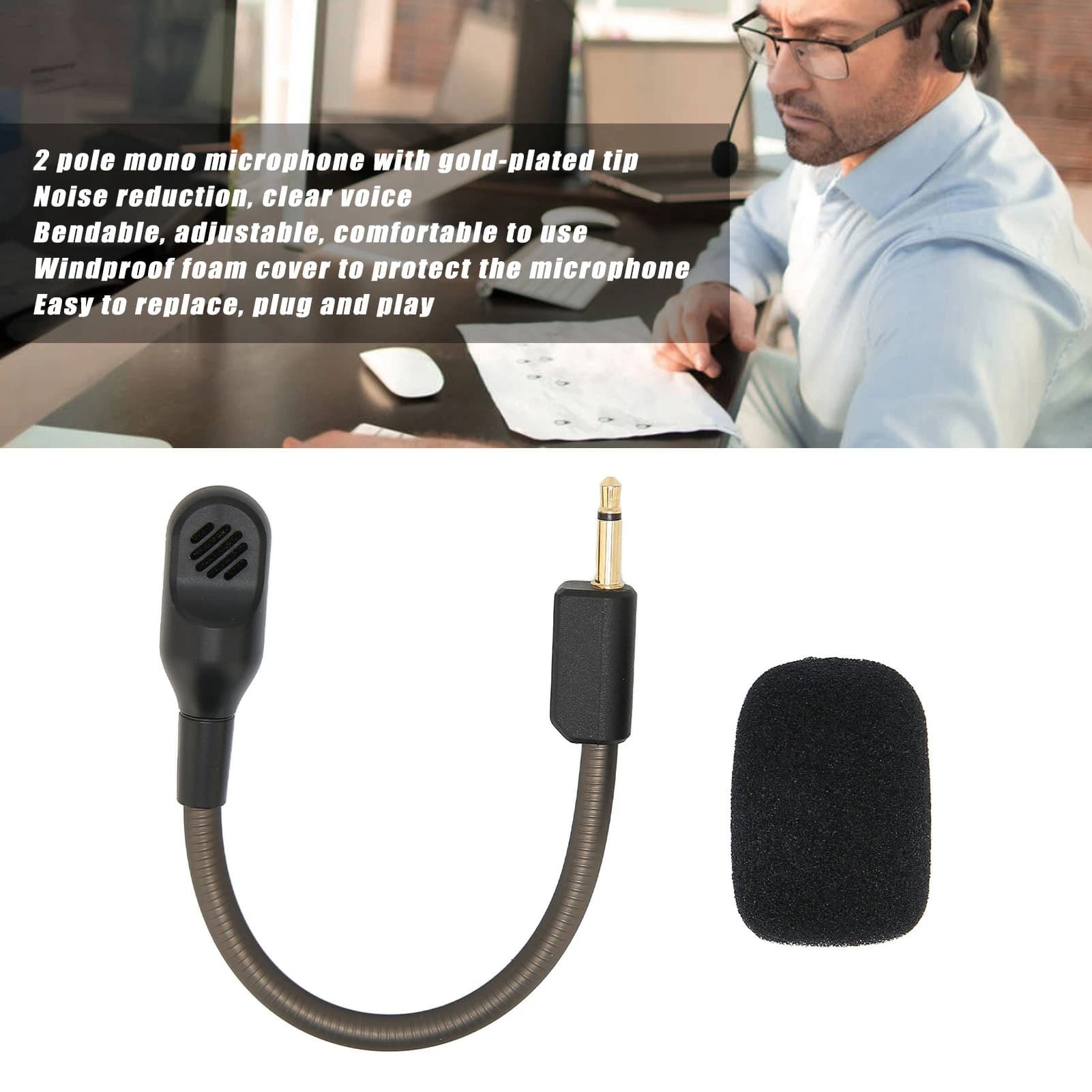 Microfono di Ricambio con Jack da 3,5mm, Staccabile per Cuffie da Gaming, Regolabile con Cancellazione del Rumore per Razer BlackShark V2