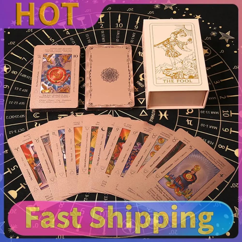 Set di divinazione mistica in oro rosa con significati su ogni carta, set di carte dei tarocchi per principianti e praticanti esperti