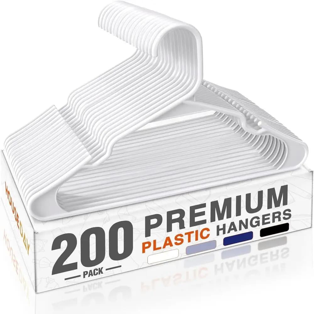 200 Pack Plastic Clothes Hangers, Commercial Bulk Shipment or Busin, Sturdy Durable Notched Hangers Ideal or Retail Dry Cleaners
