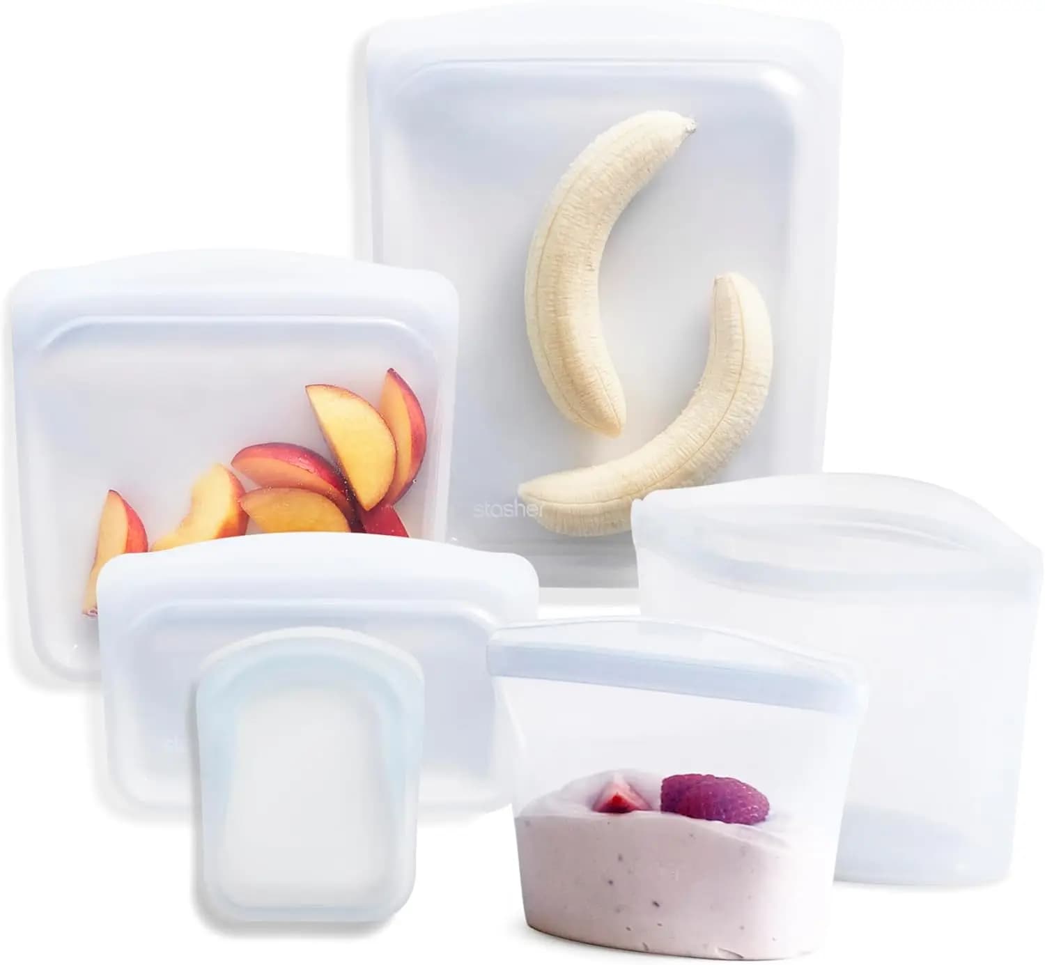 Set di 6 Sacchetti Riutilizzabili in Silicone, Adatti per Microonde e Lavastoviglie, Contenitori Ecologici per Alimenti per Freezer e Cottura Sottovuoto