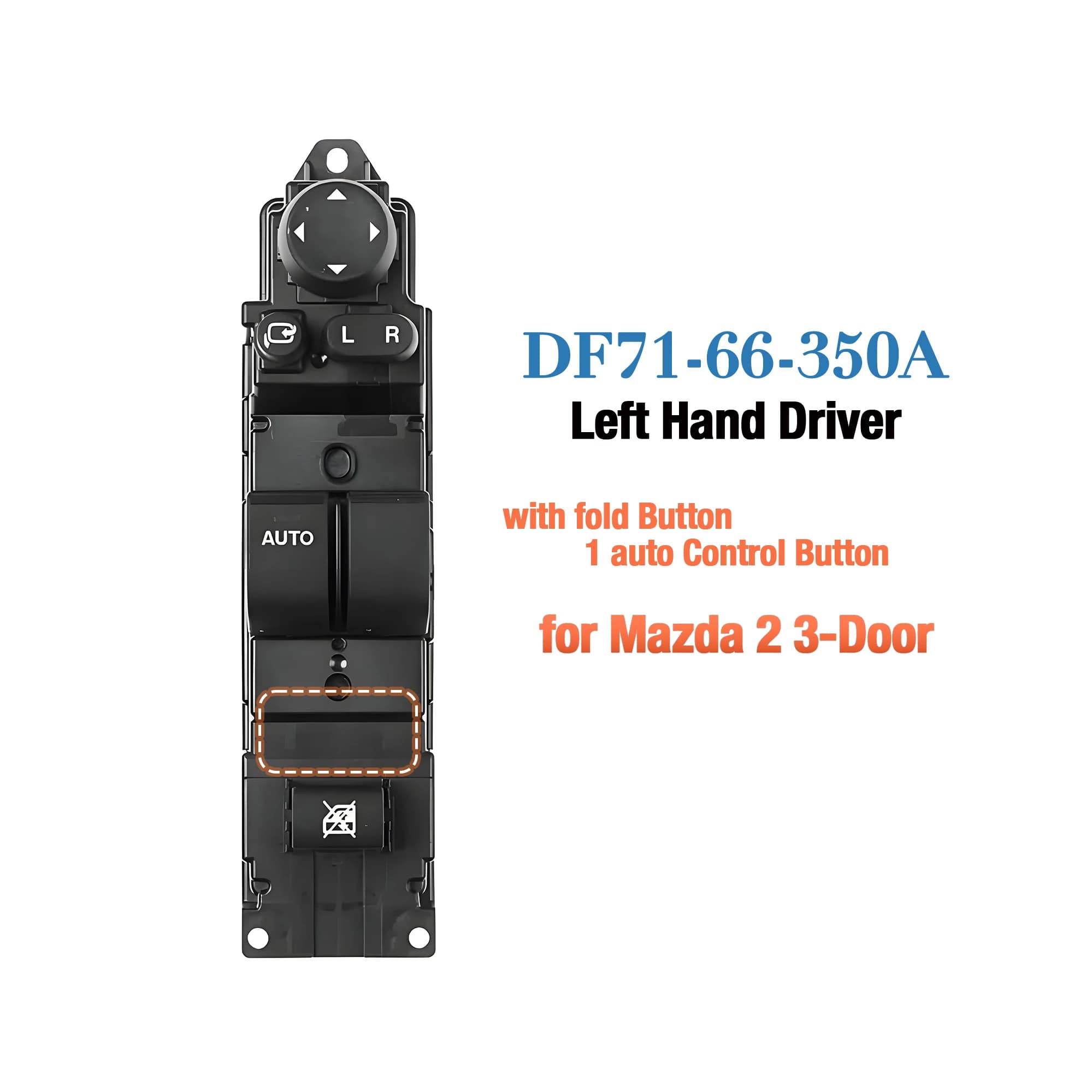 Interruttore Alzacristallo Elettrico Sinistro DF71-66-350A DF7166350A, Pulsante di Controllo Alzacristallo Elettrico per Mazda 2 3 Porte 2008 2009 2010