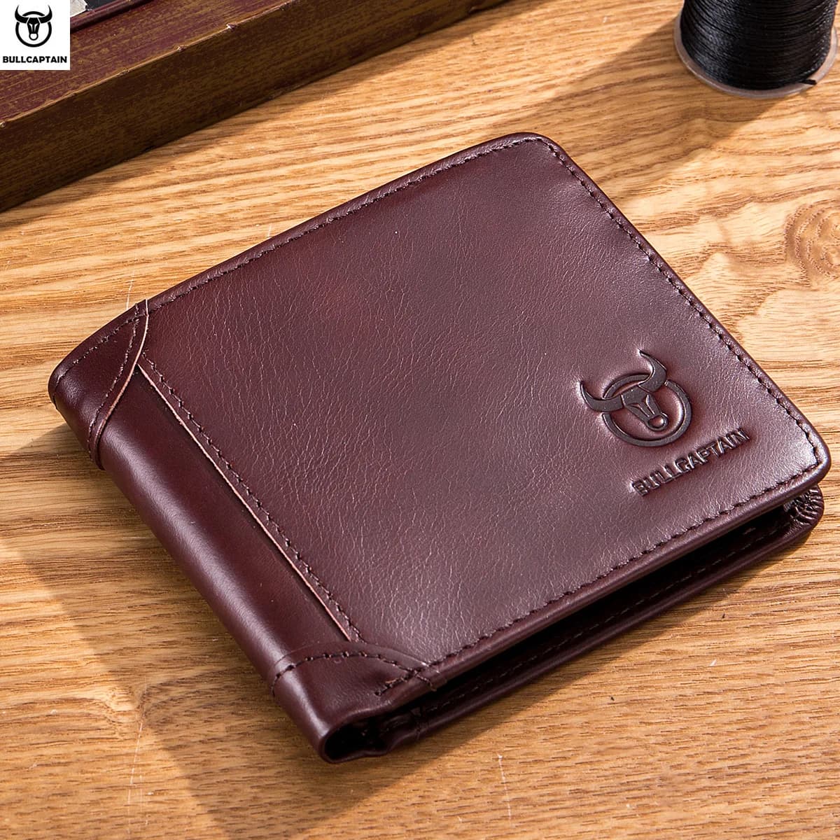 BULLCAPTAIN portafoglio da uomo orizzontale classico corto Bi-Fold RFID confezione regalo portafoglio in pelle porta carte di credito portafoglio per uomo QB031H