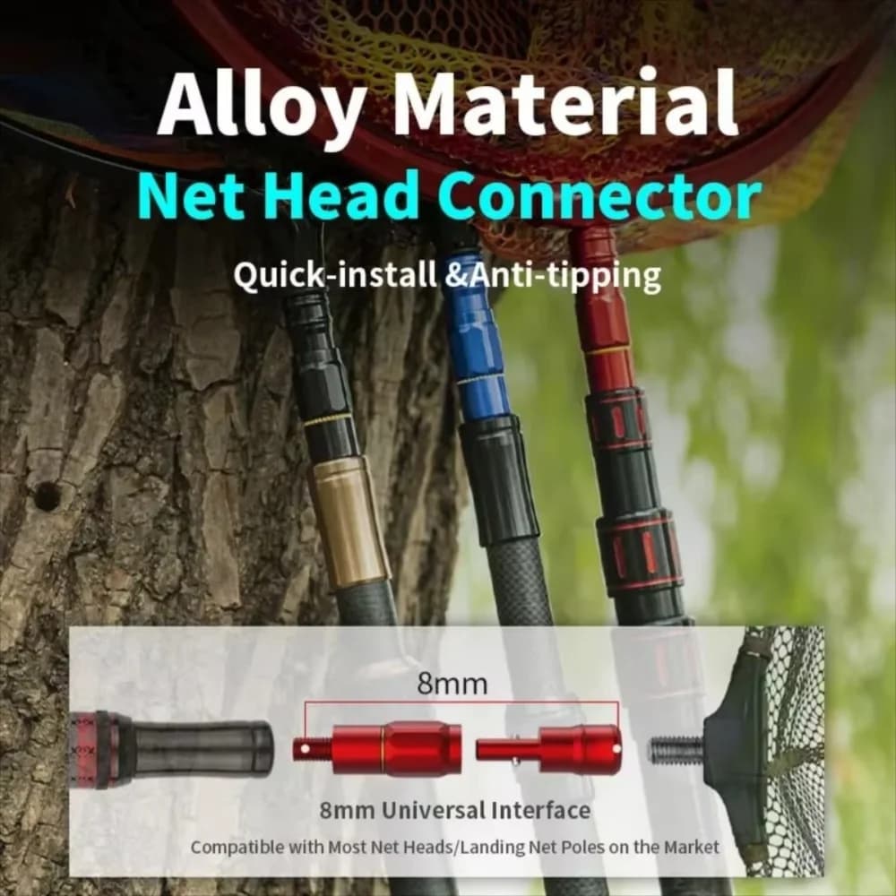 8mm Interface Landing Net Head Adapter Anti-rotation Aluminum Alloy Quick Release Net Connector Fishing Gear Accessories